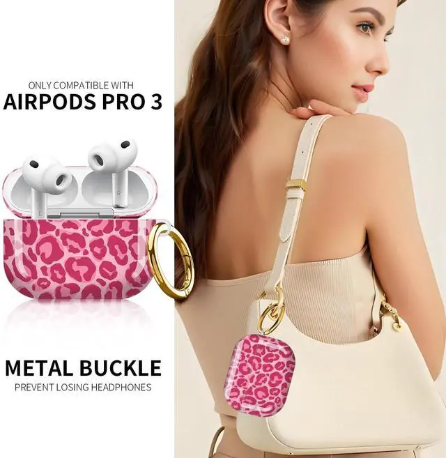 Alt view image 2 of 6 - Compatible with AirPod Pro 3rd Generation Case 2025,Fashion Protective Cover with Keychain, Anti-Scratch, Drop Protection,Shockproof Cover for AirPod Pro 3 Women(Pink Spot Leopard)