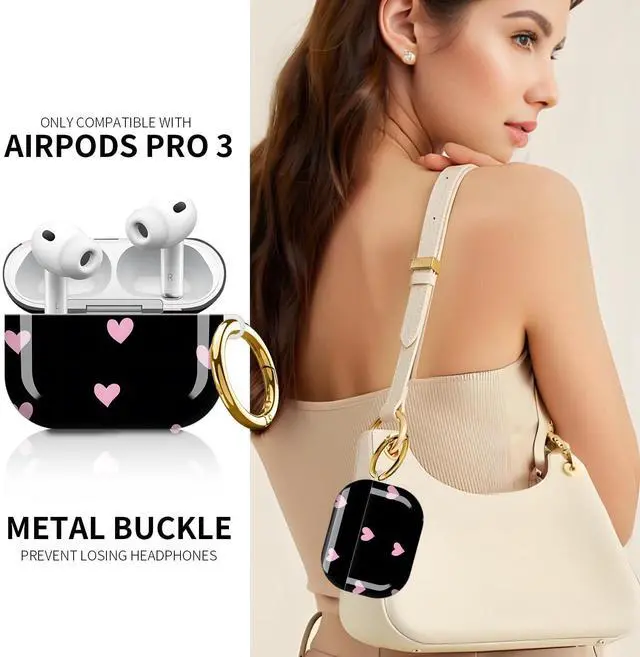 Alt view image 2 of 6 - Compatible with AirPod Pro 3rd Generation Case 2025,Fashion Protective Cover with Keychain, Anti-Scratch, Drop Protection,Shockproof Cover for AirPod Pro 3 Women(Pink Heart)