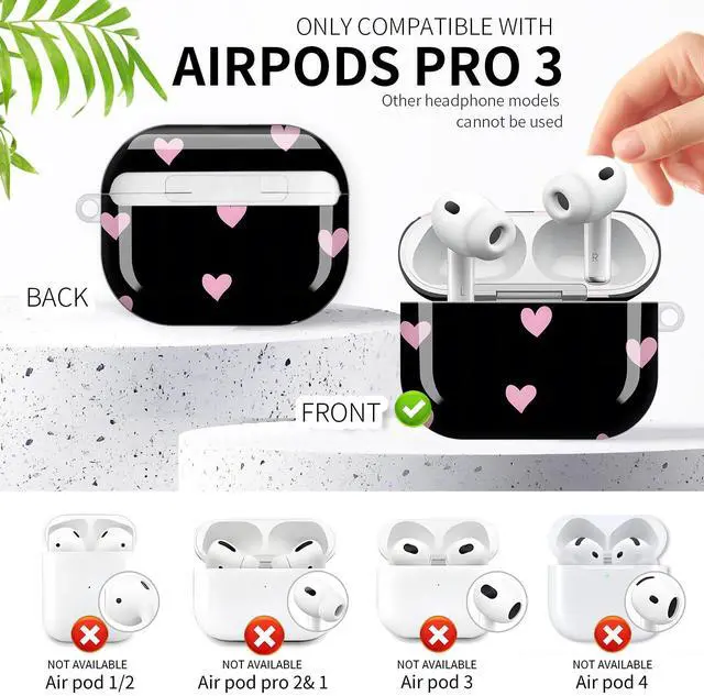 Alt view image 3 of 6 - Compatible with AirPod Pro 3rd Generation Case 2025,Fashion Protective Cover with Keychain, Anti-Scratch, Drop Protection,Shockproof Cover for AirPod Pro 3 Women(Pink Heart)
