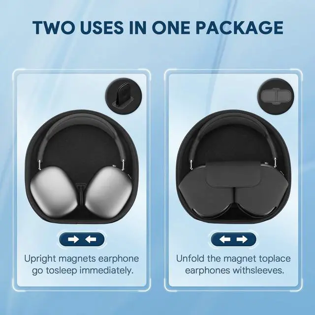 Alt view image 3 of 6 - Smart Case for Apple AirPods Max Supports Sleep Mode, Hard Organizer Portable Carry Travel Cover Storage Bag (Black)