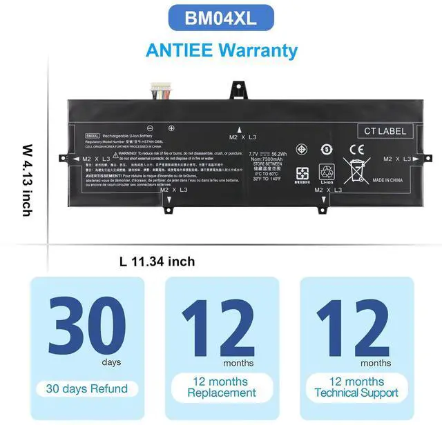 Alt view image 7 of 7 - 56.2Wh BM04XL Laptop Battery for HP EliteBook X360 1030 G3/G4 Series | 45X96UT,3ZH01EA,BMO4XL,HSTNN-UB7L,HSTNN-DB8L,L02031-241,L02031-2C1,L02031-541,BM04056XL,L02478-855,L02475-855,7.7V