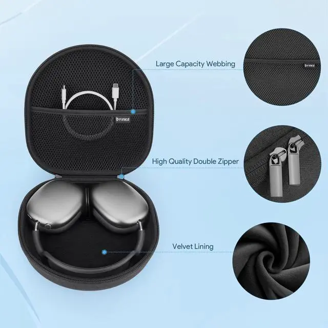 Alt view image 4 of 6 - Smart Case for Apple AirPods Max Supports Sleep Mode, Hard Organizer Portable Carry Travel Cover Storage Bag (Black)