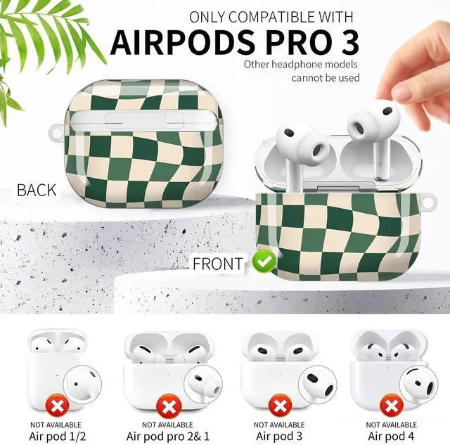 Alt view image 3 of 6 - Compatible with AirPod Pro 3rd Generation Case 2025,Fashion Protective Cover with Keychain, Anti-Scratch, Drop Protection,Shockproof Cover for AirPod Pro 3 Women(Green Checkered)