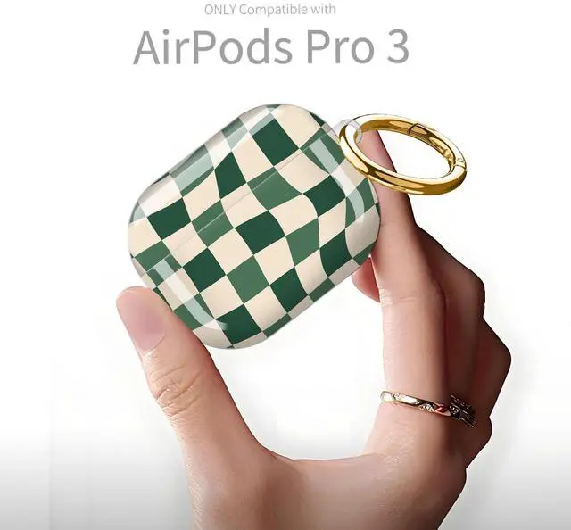 Alt view image 6 of 6 - Compatible with AirPod Pro 3rd Generation Case 2025,Fashion Protective Cover with Keychain, Anti-Scratch, Drop Protection,Shockproof Cover for AirPod Pro 3 Women(Green Checkered)