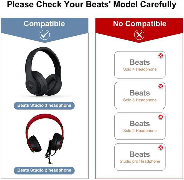Alt view image 2 of 6 - Replacement Ear Pads for Beats Studio 3 / Studio 2, EarPads for Studio3 / Studio2 Wireless Over-Ear Headphones, Red