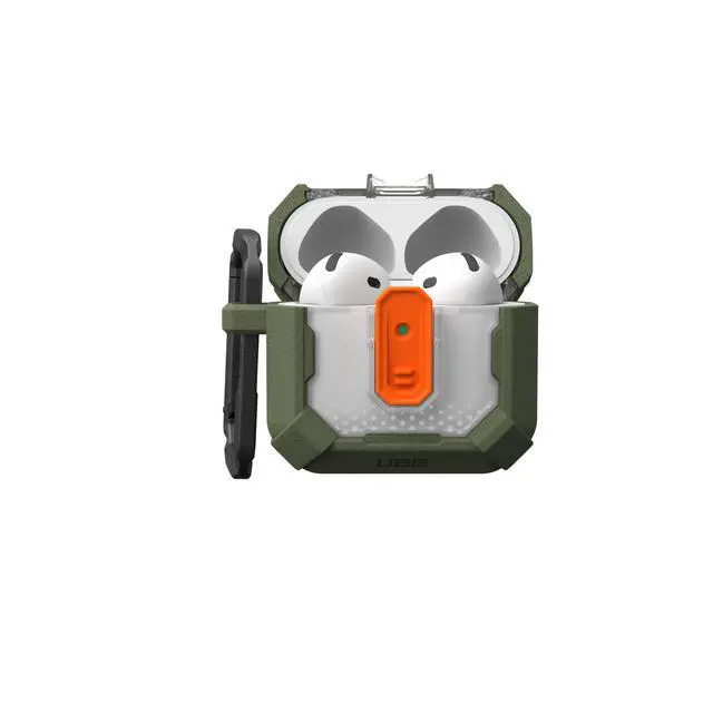 Alt view image 5 of 7 - UAG Designed for AirPods (4th Gen, 2024) Protective Case with Lock Plasma, Rugged Hard Shell Military Grade Protective Cover with Secure Lock & Detachable Carabiner Clip, Olive Drab