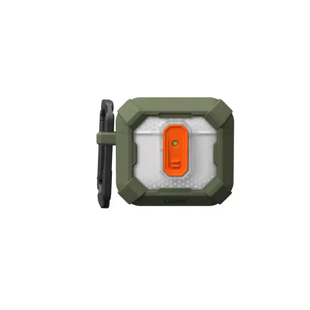 Alt view image 6 of 7 - UAG Designed for AirPods (4th Gen, 2024) Protective Case with Lock Plasma, Rugged Hard Shell Military Grade Protective Cover with Secure Lock & Detachable Carabiner Clip, Olive Drab