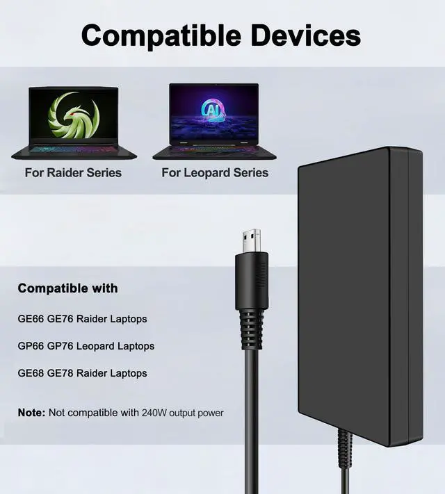 Alt view image 4 of 6 - 230W USB Tip Charger Compatible with MSI Laptop GE66 GE68 GE76 GE78 Raider, GP76 GP66 Leopard, Vector GP66 GP76, Alpha 17 C7V C7VF Gaming Laptop Power Supply Adapter 20V 11.5A