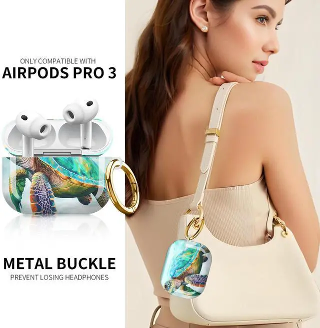 Alt view image 2 of 6 - Compatible with AirPod Pro 3rd Generation Case 2025,Fashion Protective Cover with Keychain, Anti-Scratch, Drop Protection,Shockproof Cover for AirPod Pro 3 Women(Cute Sea Turtle)