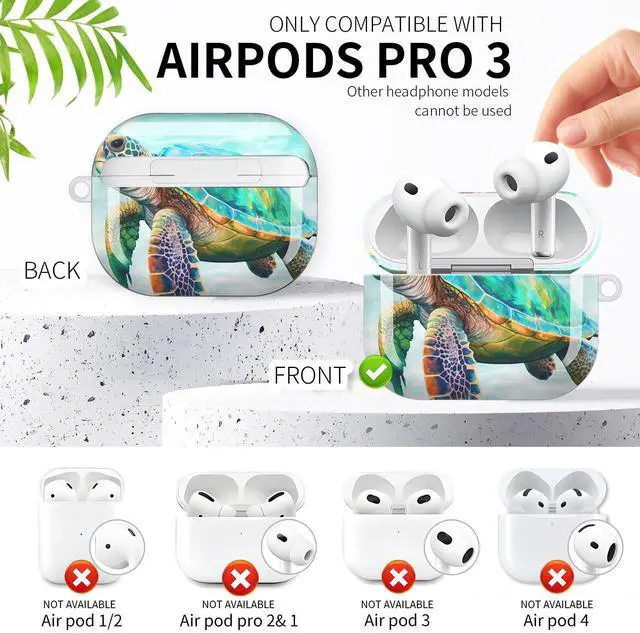 Alt view image 3 of 6 - Compatible with AirPod Pro 3rd Generation Case 2025,Fashion Protective Cover with Keychain, Anti-Scratch, Drop Protection,Shockproof Cover for AirPod Pro 3 Women(Cute Sea Turtle)
