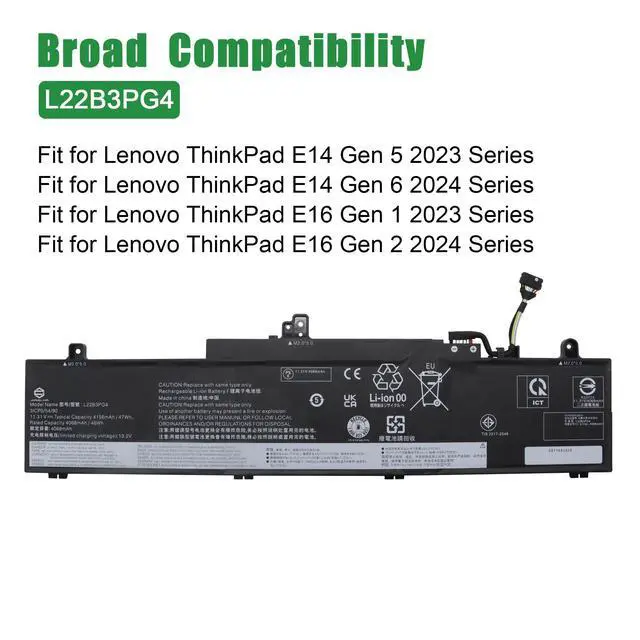 Alt view image 5 of 6 - L22B3PG4 Laptop Battery Replacement for Lenovo ThinkPad E14 Gen 5 2023 Gen 6 2024 E16 Gen 1 2023 Gen 2 2024 Series SB11K63026 5B11K63022 SB11N46023 L22X3PG4 L22M3PG4 L22D3PG4 11.31V 47Wh