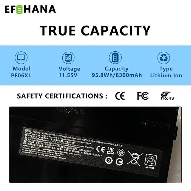Alt view image 3 of 7 - PF06XL Gaming Laptop Battery Replacement for HP Omen 17-W 17-W100NC 17-W100NF 17-W200NA 17-W200NE Series Laptop HSTNN-DB7M 852801-2C1 853294-855 853294-850 11.55V 95.8Wh 8300mAh 6-Cells