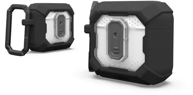 Main image of UAG Designed for AirPods (4th Gen, 2024) Protective Case with Lock Plasma, Rugged Hard Shell Military Grade Protective Cover with Secure Lock Lid & Detachable Carabiner Clip, Black