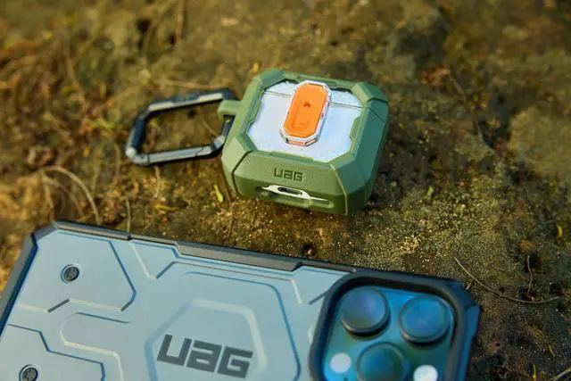 Alt view image 3 of 7 - UAG Designed for AirPods (4th Gen, 2024) Protective Case with Lock Plasma, Rugged Hard Shell Military Grade Protective Cover with Secure Lock Lid & Detachable Carabiner Clip, Black