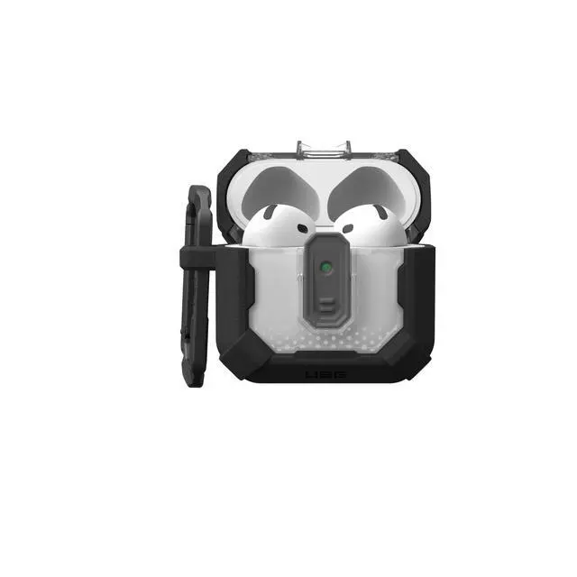 Alt view image 5 of 7 - UAG Designed for AirPods (4th Gen, 2024) Protective Case with Lock Plasma, Rugged Hard Shell Military Grade Protective Cover with Secure Lock Lid & Detachable Carabiner Clip, Black
