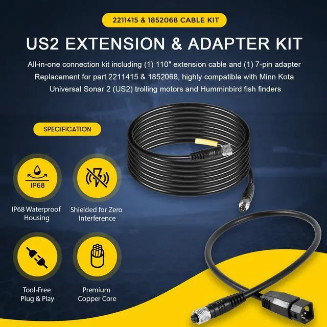 Alt view image 2 of 7 - 2211415 1852068 MKR-US2-11 MKR-US2-8 4-Pin Extension Cable & 7-Pin Transducer Adapter Kit Compatible with Minn Kota Universal Sonar 2 US2 Trolling Motor and Humminbird Helix 5 7 8 9 10 Fish Finder