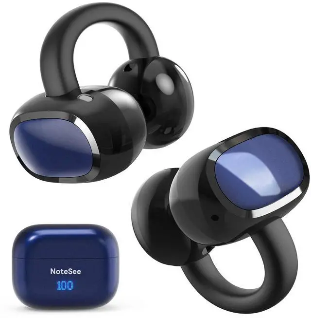 Main image of Open Ear Ring True Open Ear Headphones, Lightweight Comfort Open Ear Clip Wireless Earbuds, 40H Play Bluetooth 5.4 Headphones with Smart Digital Display Design Fit Sports Running, Workout Black