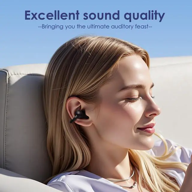 Alt view image 2 of 7 - Open Ear Ring True Open Ear Headphones, Lightweight Comfort Open Ear Clip Wireless Earbuds, 40H Play Bluetooth 5.4 Headphones with Smart Digital Display Design Fit Sports Running, Workout Black