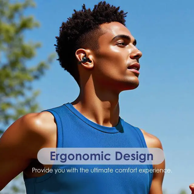 Alt view image 3 of 7 - Open Ear Ring True Open Ear Headphones, Lightweight Comfort Open Ear Clip Wireless Earbuds, 40H Play Bluetooth 5.4 Headphones with Smart Digital Display Design Fit Sports Running, Workout Black