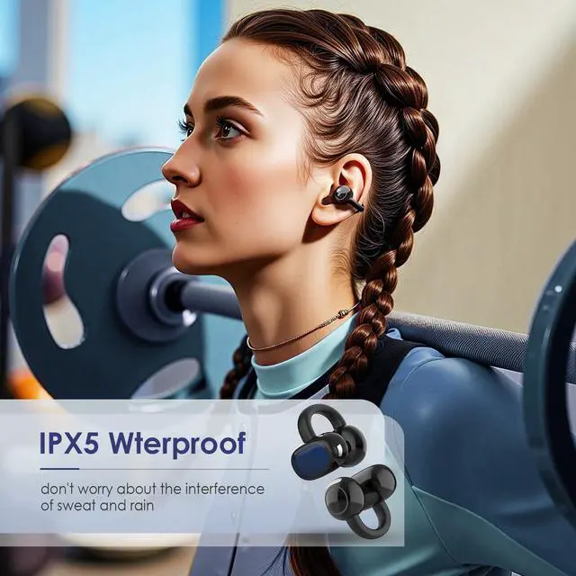 Alt view image 5 of 7 - Open Ear Ring True Open Ear Headphones, Lightweight Comfort Open Ear Clip Wireless Earbuds, 40H Play Bluetooth 5.4 Headphones with Smart Digital Display Design Fit Sports Running, Workout Black