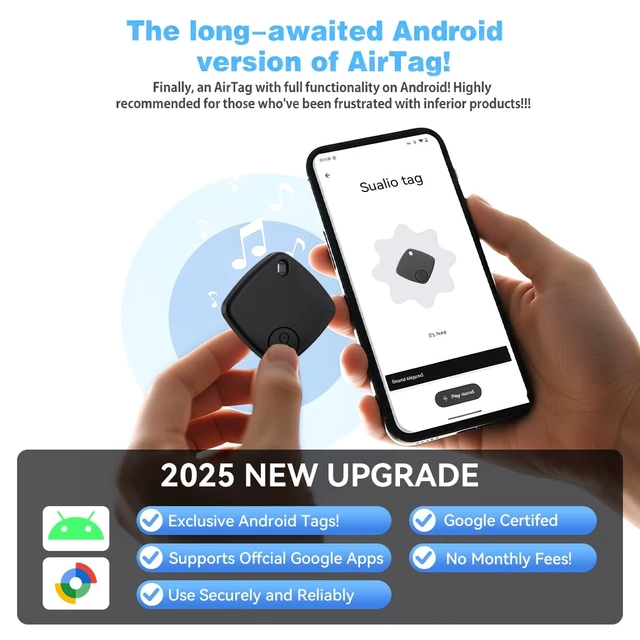Alt view image 4 of 7 - Tracker Tags-4 Pack, Google Certified Air Tracker(Android Only) Works with Find Hub, Luggage Tracker Tags Android Worldwide Tracking with 2 Replaceable Battery, Track Keys, Wallet, Suitcases (Black)