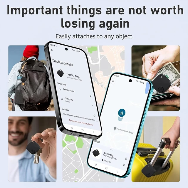 Alt view image 5 of 7 - Tracker Tags-4 Pack, Google Certified Air Tracker(Android Only) Works with Find Hub, Luggage Tracker Tags Android Worldwide Tracking with 2 Replaceable Battery, Track Keys, Wallet, Suitcases (Black)