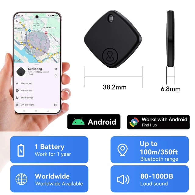 Alt view image 6 of 7 - Tracker Tags-4 Pack, Google Certified Air Tracker(Android Only) Works with Find Hub, Luggage Tracker Tags Android Worldwide Tracking with 2 Replaceable Battery, Track Keys, Wallet, Suitcases (Black)