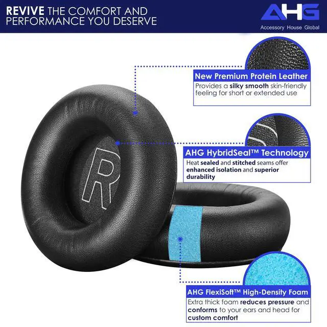 Alt view image 2 of 7 - Ear Pads Cushions Compatible with Bang & Olufsen Beoplay H9 3rd Gen (Not Compatible with H9 / H9i) and Beoplay HX Headphones (Black). Premium Sheepskin Leather (Black)