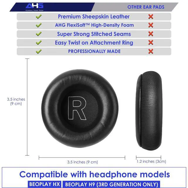 Alt view image 3 of 7 - Ear Pads Cushions Compatible with Bang & Olufsen Beoplay H9 3rd Gen (Not Compatible with H9 / H9i) and Beoplay HX Headphones (Black). Premium Sheepskin Leather (Black)