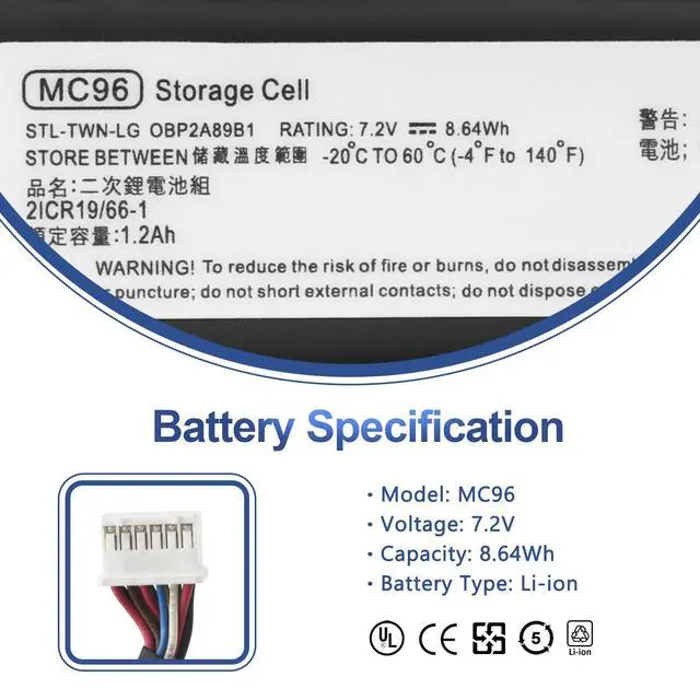 Alt view image 2 of 7 - MC96 MC96G9 Laptop Battery for HP Smart Array P840AR P440AR P840 P440 | Raid Controller Smart Storage 750450-001 786761-001 727260-002 871264-001 815983-001 876850-001 HSTNN-IS6A 7.2V 8.64Wh