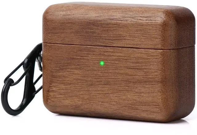 Main image of AirPods Case Cover, Men Women Wood Hard Protective Cover with Keychain for Apple AirPods pro 2nd Generation Charging case (Walnut)