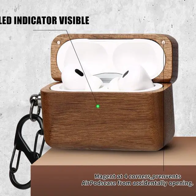 Alt view image 2 of 6 - AirPods Case Cover, Men Women Wood Hard Protective Cover with Keychain for Apple AirPods pro 2nd Generation Charging case (Walnut)