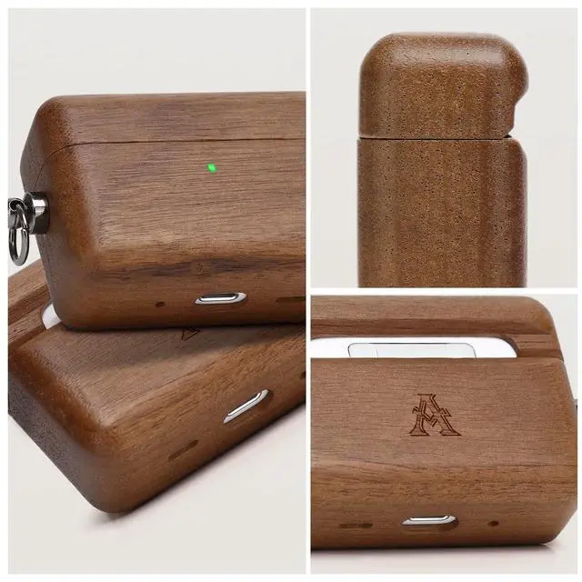 Alt view image 3 of 6 - AirPods Case Cover, Men Women Wood Hard Protective Cover with Keychain for Apple AirPods pro 2nd Generation Charging case (Walnut)