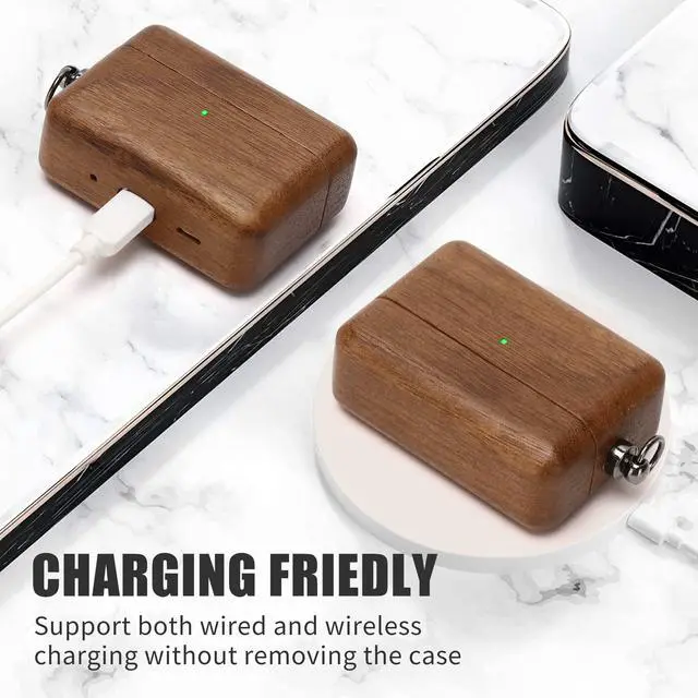 Alt view image 4 of 6 - AirPods Case Cover, Men Women Wood Hard Protective Cover with Keychain for Apple AirPods pro 2nd Generation Charging case (Walnut)