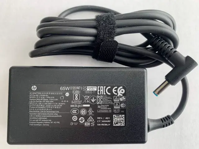 Alt view image 3 of 4 - Original Replacement for HP 65W Blue tip AC Adapter for,Elitebook 830 G5 / 840 G3 G4 G5 / 850 G3 G4 G5 /,ProBook 450 G3 G5, Compatible with P/N: 710412-001, L25298-001, PA-1650-20HL, TPN-LA16