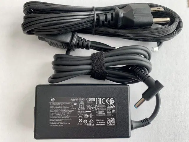 Alt view image 4 of 4 - Original Replacement for HP 65W Blue tip AC Adapter for,Elitebook 830 G5 / 840 G3 G4 G5 / 850 G3 G4 G5 /,ProBook 450 G3 G5, Compatible with P/N: 710412-001, L25298-001, PA-1650-20HL, TPN-LA16