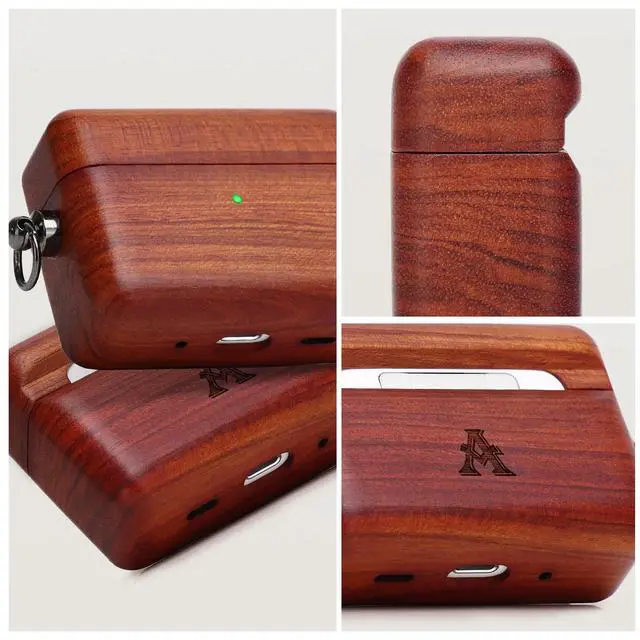 Alt view image 3 of 6 - AirPods Case Cover, Men Women Wood Hard Protective Cover with Keychain for Apple AirPods pro 2nd Generation Charging case (Rose)