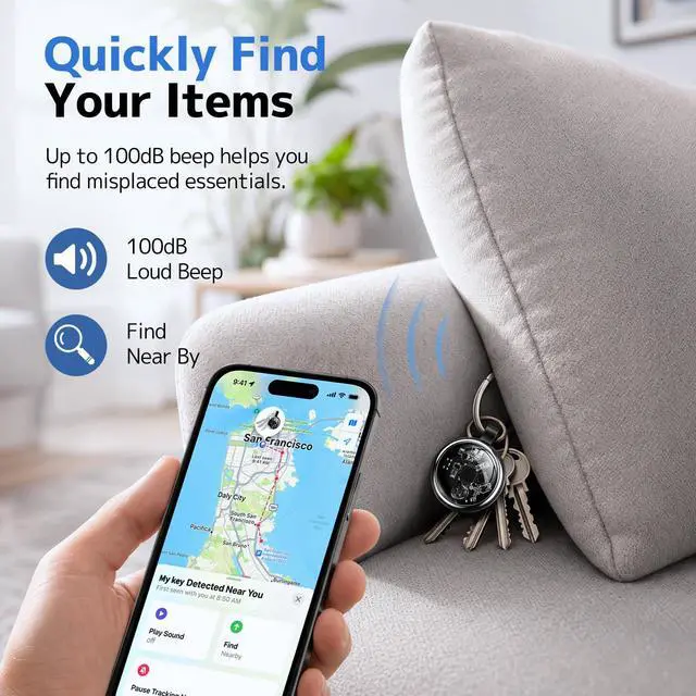 Alt view image 6 of 7 - Air Tracker Tags 4 Pack, Bluetooth Item Finder for Apple Find My, iOS Only | Key Finder & Luggage Tracker for Keys, Wallets & Bags, with 100dB Sound, IP67 Waterproof, Left-Behind Alert