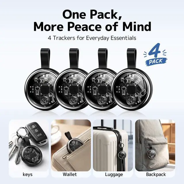 Alt view image 7 of 7 - Air Tracker Tags 4 Pack, Bluetooth Item Finder for Apple Find My, iOS Only | Key Finder & Luggage Tracker for Keys, Wallets & Bags, with 100dB Sound, IP67 Waterproof, Left-Behind Alert