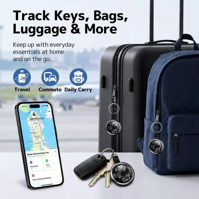 Alt view image 5 of 7 - Air Tracker Tags 4 Pack, Bluetooth Item Finder for Apple Find My, iOS Only | Key Finder & Luggage Tracker for Keys, Wallets & Bags, with 100dB Sound, IP67 Waterproof, Left-Behind Alert
