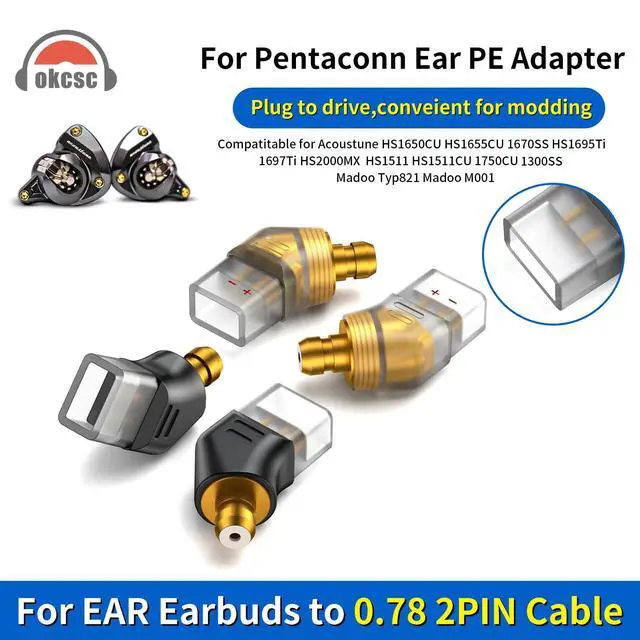 Alt view image 2 of 6 - Ear Male to Recessed 2PIN Female Headphone Adapter for Earbuds to Recessed 2PIN Cable for Pentaconn Ear PE Mini Adapter for HS1511 HS1511CU 1750CU 1300ss Madoo Typ821 Madoo M001 1 Pair Clear