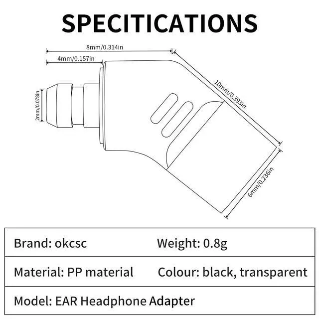 Alt view image 6 of 6 - Ear Male to Recessed 2PIN Female Headphone Adapter for Earbuds to Recessed 2PIN Cable for Pentaconn Ear PE Mini Adapter for HS1511 HS1511CU 1750CU 1300ss Madoo Typ821 Madoo M001 1 Pair Clear