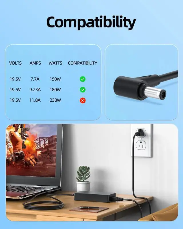 Alt view image 4 of 7 - 180W Charger Fit for Asus Tuf F17 FX506LH FX506LI FX506LU FX706LI FX706L FX706LH FX706IU F15 FX506IH FX506II FX506IU, Fit for Rog Huracan G21CN-US007T G21CN-D-US009T Gaming Laptop Power Cord