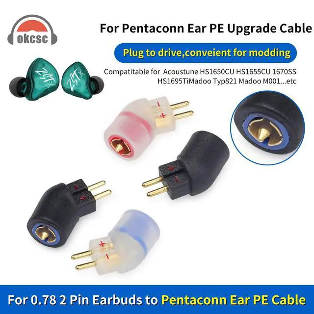 Alt view image 2 of 7 - Pentaconn Ear PE Female to 0.78 Male Headphone Adapter, for IEM 0.78 2 Pin Earbuds to Pentaconn Ear PE Cable, for Acoustune HS1650CU HS1655CU 1670SS HS1695TiMadoo Typ821 Madoo M001, 1 Pair/Black