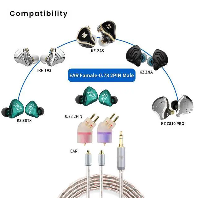 Alt view image 4 of 7 - Pentaconn Ear PE Female to 0.78 Male Headphone Adapter, for IEM 0.78 2 Pin Earbuds to Pentaconn Ear PE Cable, for Acoustune HS1650CU HS1655CU 1670SS HS1695TiMadoo Typ821 Madoo M001, 1 Pair/Black