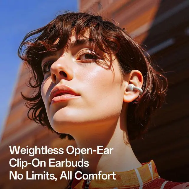 Alt view image 2 of 6 - E Open Ear Clip-On Earbuds, Bluetooth 6.0, 4g Lightweight | 4g clip-on comfort, powerful bass, 28H playtime, AI clear calls and IPX4 water resistance for workouts and daily use