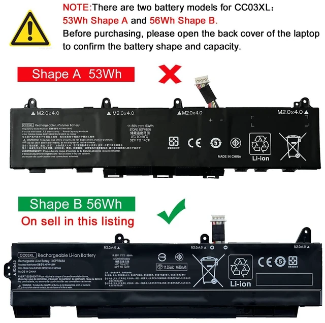 Alt view image 4 of 6 - 56Wh CC03XL Laptop Battery Replace for HP EliteBook 850 855 G7 G8 ZBook Firefly 15 G7 15 G8 Series Notebook L77622-2C1 L77622-541 L77991-005 HSTNN-DB90 HSTNN-UB8W 11.55V