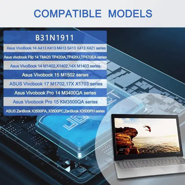 Alt view image 3 of 6 - B31N1911 Battery Replacement for ASUS VivoBook Flip 14 TM420IA M413 M413DA TM420IA F413 K413 X413 Series Notebook C31N1911 0B200-03580000 0B200-03750000 B0B200-03580300 11.55V 42Wh