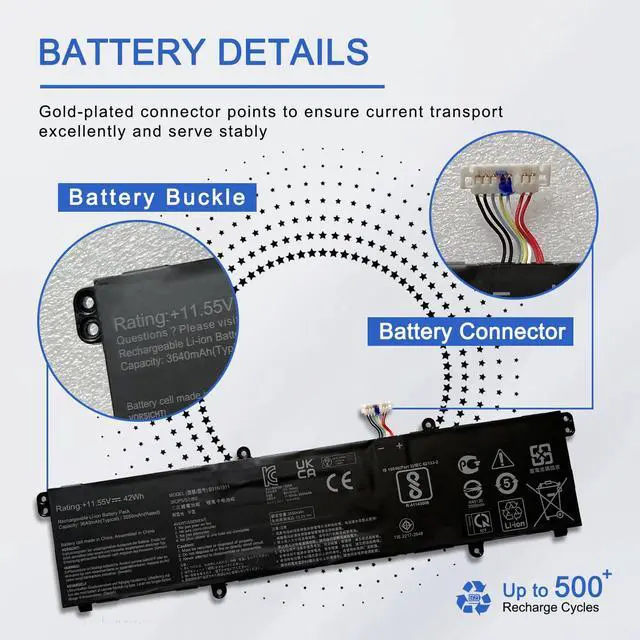 Alt view image 4 of 6 - B31N1911 Battery Replacement for ASUS VivoBook Flip 14 TM420IA M413 M413DA TM420IA F413 K413 X413 Series Notebook C31N1911 0B200-03580000 0B200-03750000 B0B200-03580300 11.55V 42Wh