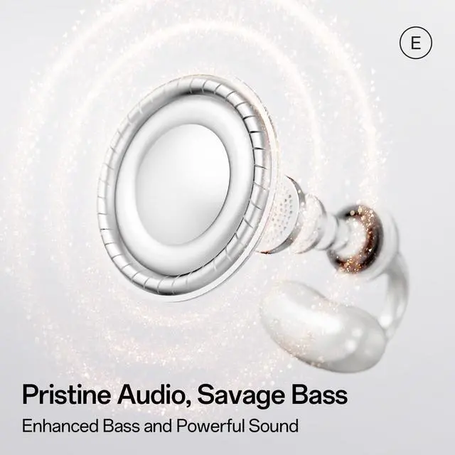 Alt view image 5 of 6 - E Open Ear Clip-On Earbuds, Bluetooth 6.0, 4g Lightweight | 4g clip-on comfort, powerful bass, 28H playtime, AI clear calls and IPX4 water resistance for workouts and daily use